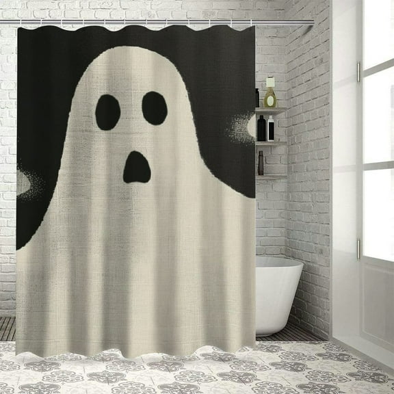 Fenyluxe Ghost Haunting Poster Shower Curtain for Bathroom Decoration with Hooks, 100% Polyester Washable Shower Curtain for Bathroom, Halloween Theme, Various Sizes 69"x72