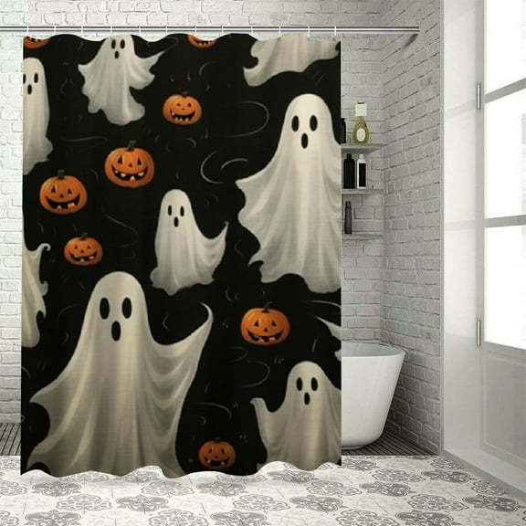 Fenyluxe Ghosts Pumpkins Spooky Shower Curtain 100% Polyester Fabric Bathroom Shower Curtain Set with Hooks Halloween Theme 36"x72
