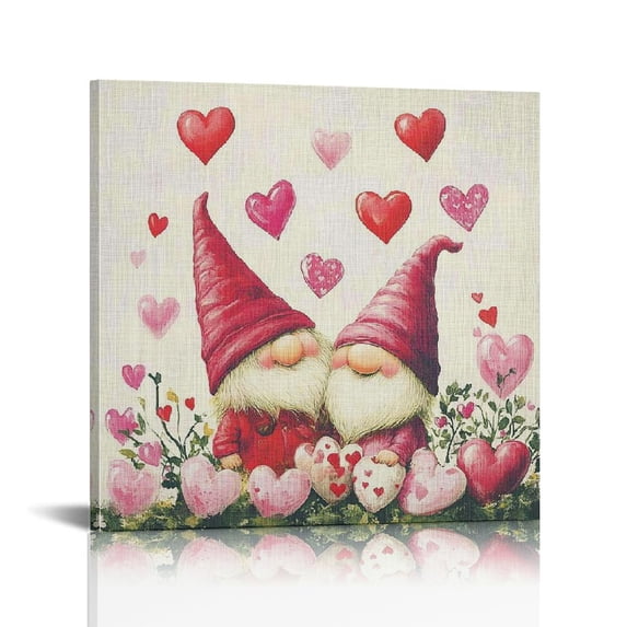 Fenyluxe Gnome Hearts Wall Decor for Bedroom & Kitchen, Ready to Hang Room & Home Art Decoration 12x12in