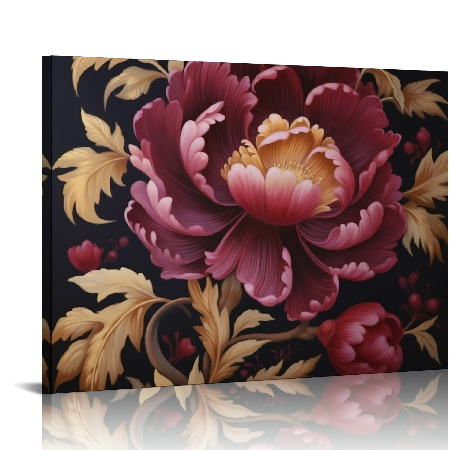 Fenyluxe Gold Flowers Wall Decor Canvas Print Ready To Hang Home Art ...