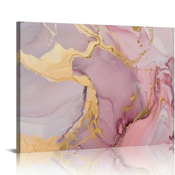 Fenyluxe Gold Paint Streaks Canvas Wall Art Decor Modern Prints for Home, Living Room, Bedroom, Kitchen - Ready To Hang 20x16in