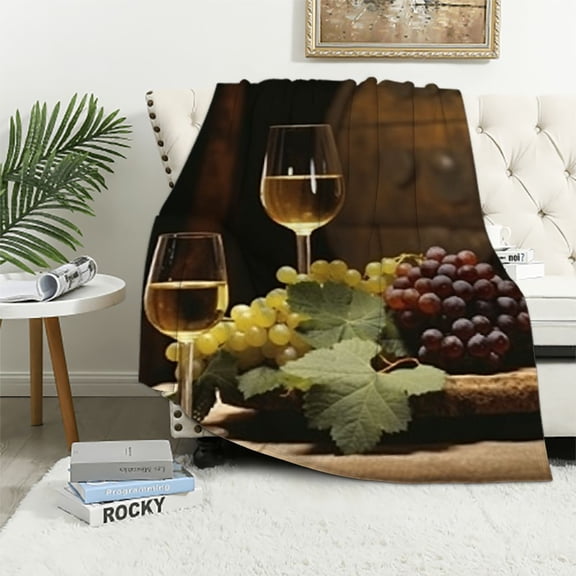 Fenyluxe Grapes Wine Table Print Throw Blanket for Bed Sofa Living Room Decor All Seasons Gifts 50x60in