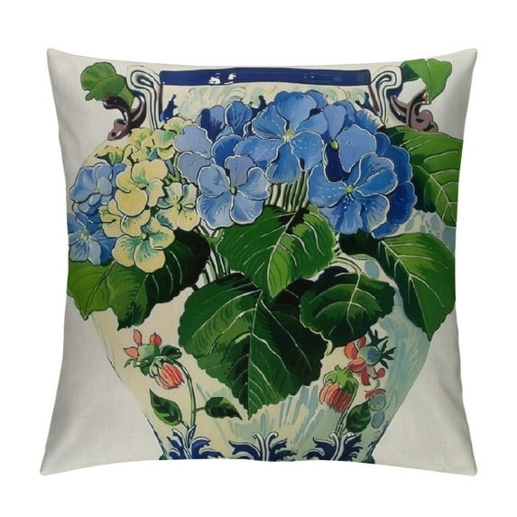 Fenyluxe Green and Blue Floral Pillow Covers Chinoiserie Porcelain Vase Grand Millenial Outdoor Farmhouse Decorations Decorative Throw Pillows Cases for Home Living Room Couch Decor 20x20in