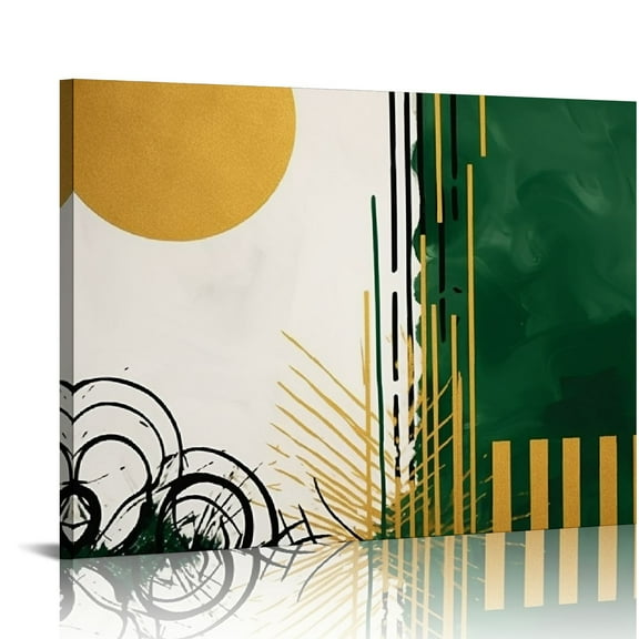 Fenyluxe Green Gold Abstract Canvas Wall Art Decor Ready To Hang - Ideal for Home, Living Room, Bedroom, Office - Great Gift Idea - Made in USA 16x12in