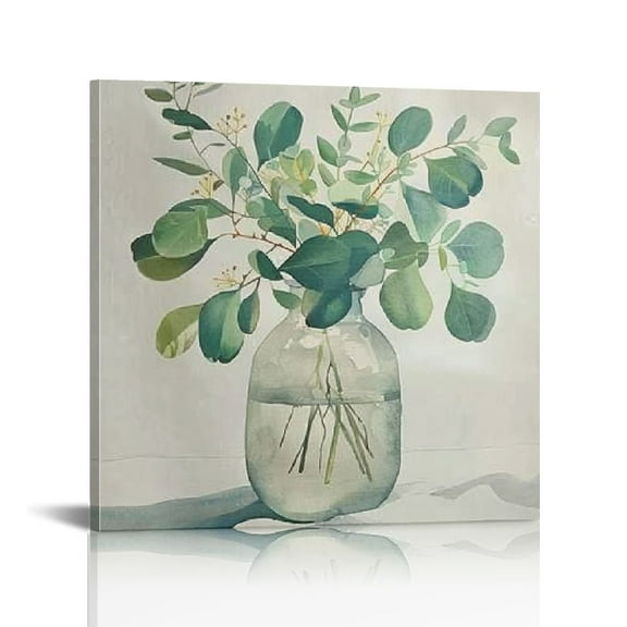 Fenyluxe Green Leaves Print On Canvas Wall Art Ready To Hang - Home Room Art Decor 12x12in