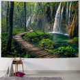 thumbnail image 1 of Fenyluxe Green Nature Landscape Tapestry Rainforest Tapestry Waterfall Tapestries River Wooden Bridge Wall Hanging Tapestry For Living Room Bedroom Dorm Home Decor 40x60inch, 1 of 6