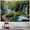 thumbnail image 1 of Fenyluxe Green Nature Landscape Tapestry Rainforest Tapestry Waterfall Tapestries River Wooden Bridge Wall Hanging Tapestry For Living Room Bedroom Dorm Home Decor 50x40inch, 1 of 6