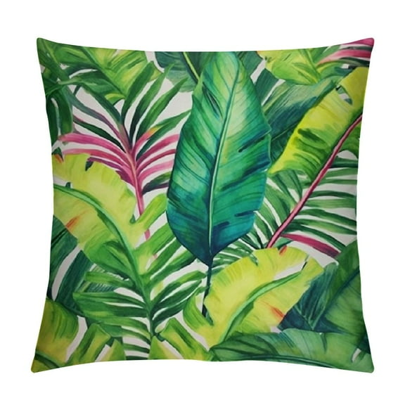 Fenyluxe Green Tropical Palm Leaves 18” x 18” Outdoor Decorative Pillow Cover, Wrinkle-resistant