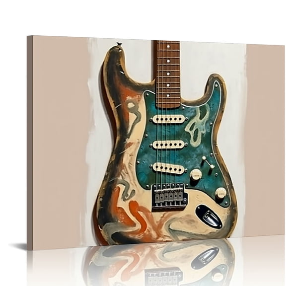 Fenyluxe Guitar Billy Childish Vintage Wall Decor for Bedroom Kitchen Bathroom, Ready To Hang Home Art Decor 16x12in