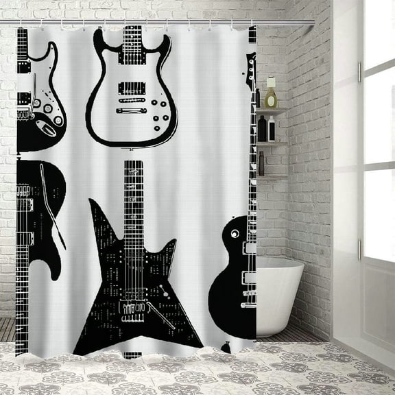 Fenyluxe Guitars Theme Polyester Bathroom Shower Curtain Set with Hooks Home Bathtubs Decoration, Various Sizes 36"x72