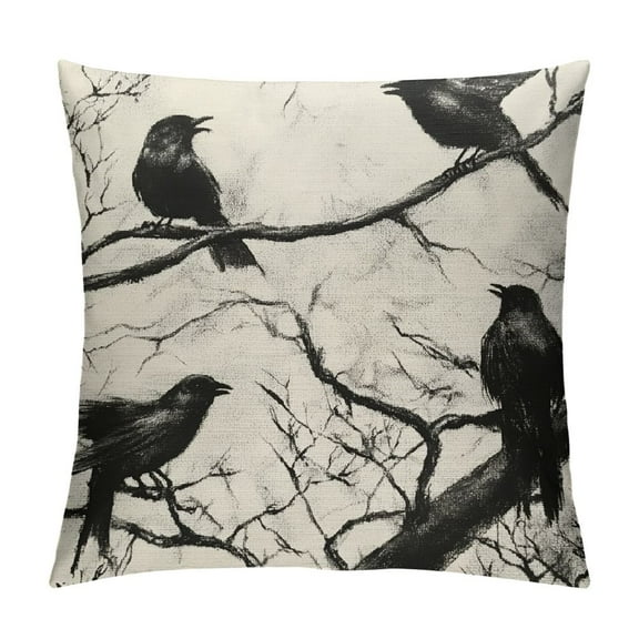 Fenyluxe Halloween Pillow Covers Black Crows Branch Decorative Farmhouse Throw Pillow Covers Outdoor Halloween Decor Cushion Case for Couch Home Sofa Decortions 12x12in