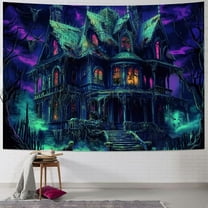 Fenyluxe  Halloween Tapestry Castle and Moon Tapestries Skeleton Halloween Tapestry Wall Hanging Skull Horror Tapestry for Bedroom, Livingroom 40x30inch