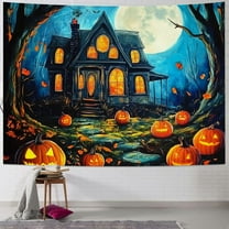 Fenyluxe  Halloween Tapestry Pumpkin Wall Tapestry Horror Forest Tapestries Moon Night Castle Wall Art Bat Skull Tapestry Wall Hanging for Halloween Decorations Indoor 40x30inch