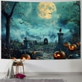 thumbnail image 1 of Fenyluxe  Halloween Tapestry Wall Hanging Black Crow Bat and Pumpkin in Scary Graveyard Forest Tapestry for Bedroom, Spooky Full Moon Night Tapestry for Living Room Holiday Wall Decor 60x50inch, 1 of 6