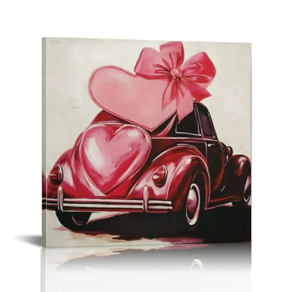 Fenyluxe Heart Bow Canvas Prints Wall Art Ready To Hang Home Decor - High Definition Picture Photos, Gift Idea for Various Occasions 12x12in