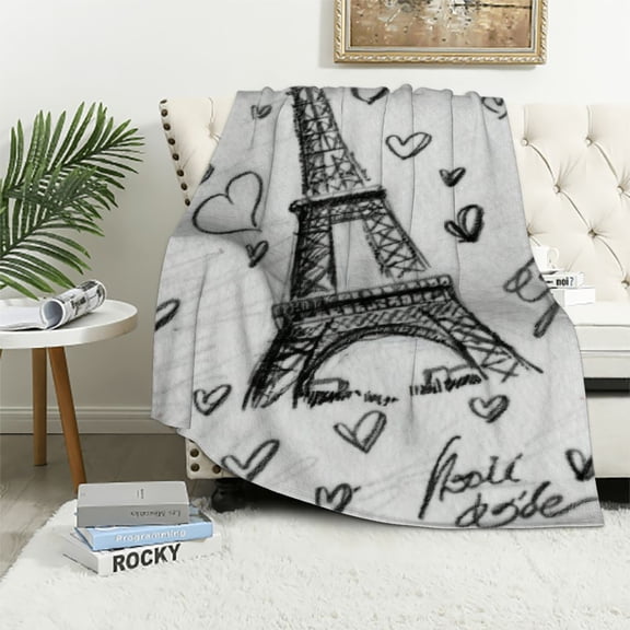Fenyluxe Hearts Eiffel Tower Drawing Soft Throw Blankets Flannel Bed Throw Cozy Lightweight Plush All Seasons Bed Blanket 40x50in