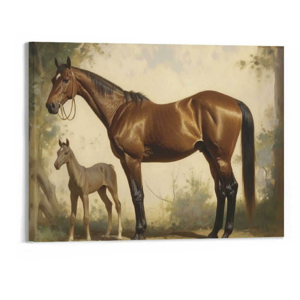 Fenyluxe Horse Painting Vintage Framed Wall Art Horses Canvas Wall Decor Horse Picture Frame Antique Gallery Wall Art Framed Horses Canvas Art Prints for Living Room Restroom Library 20x16in