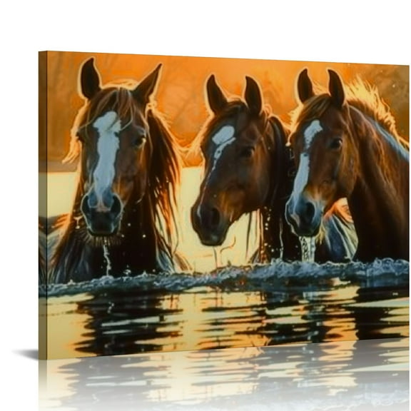 Fenyluxe  Horse Picture Decor Wall Art, Nature Animal Canvas Prints, Horse Canvas Prints Wall Art, Animal Wall Art, Framed Landscape Artwork, Wild Animal Print, Canvas Wall Art 20x16in