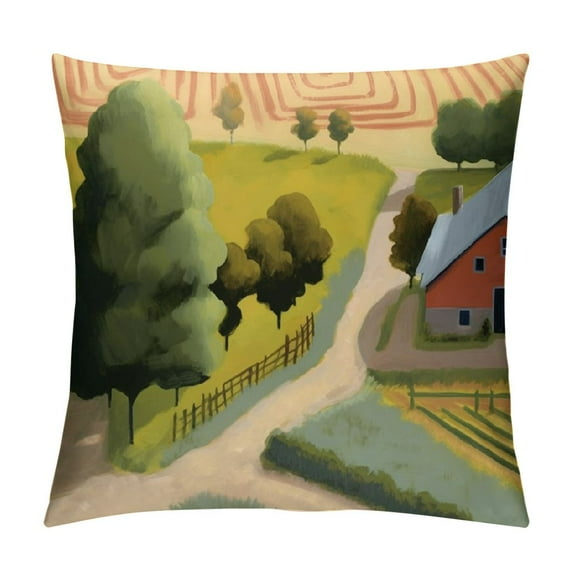 Fenyluxe House Trees Detailed Painting Fashion Style Dirt-Resistant Throw Pillow Covers Printed on Both Sides Year-Round Applicable 1PC 18x18in