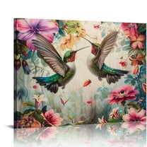 Fenyluxe Hummingbirds Flowers Canvas Wall Art Decor Ready To Hang for Home Bedroom Kitchen - Made in America 16x12in