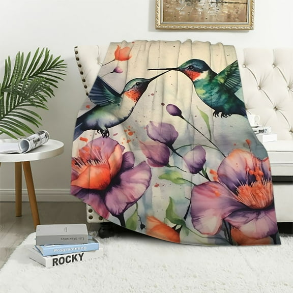 Fenyluxe Hummingbirds Flowers Leaves Super Soft Flannel Blanket for Bed Sofa Decor All Seasons Gift Blanket 40x50in