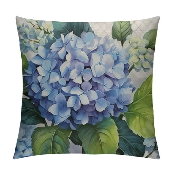 Fenyluxe Hydrangea Gray Buffalo Plaid Summer Throw Pillow Cover, Flower Cushion Case for Sofa Couch 20x20in