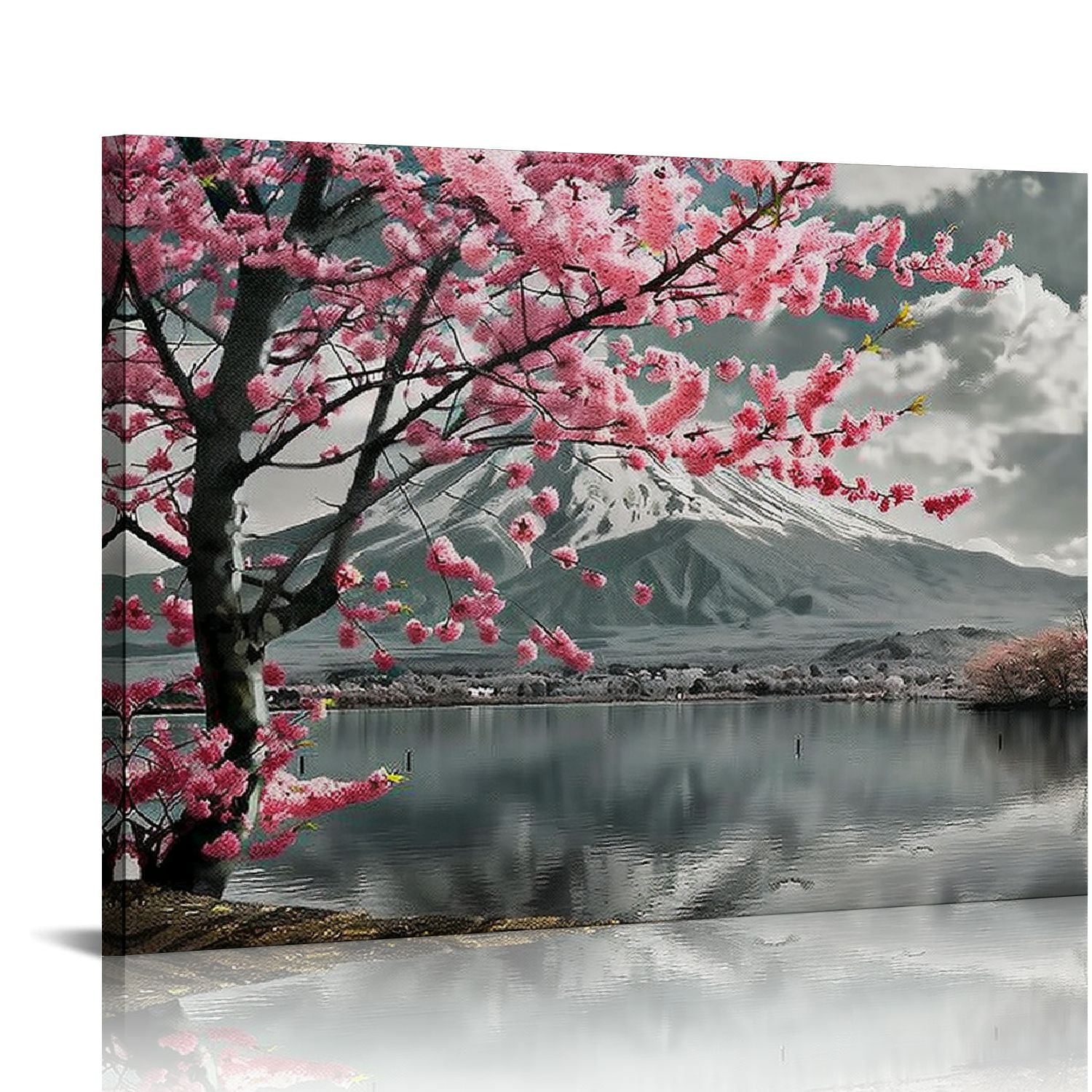 Fenyluxe Japanese Mount Fuji Canvas Wall Art Black and White Cherry ...
