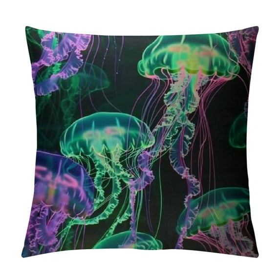 Fenyluxe Jellyfish Glow in Dark Pillow Covers Square Throw Pillowcase for Couch Sofa Home Bedroom Decor 18x18in