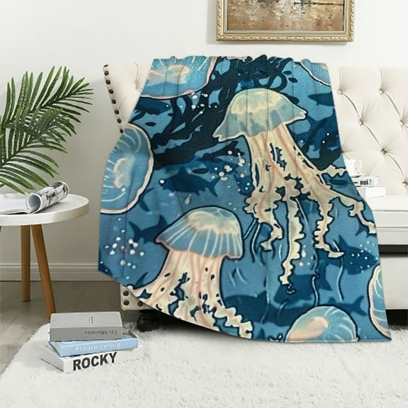 Fenyluxe Jellyfish Ocean Throw Blankets for Sofa Couch Cottagecore Room Decor All Seasons Comfort Blanket Gifts Exquisite Presents 50x60in