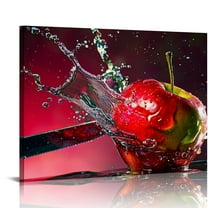 Fenyluxe Kitchen Wall Decor Canvas Art, Red Apple Fruit Canvas Print for Dining Room Decor, Contemporary Fruit Picture Kitchen Framed Painting for Restaurant Decor-Ready to Hang 20x16in