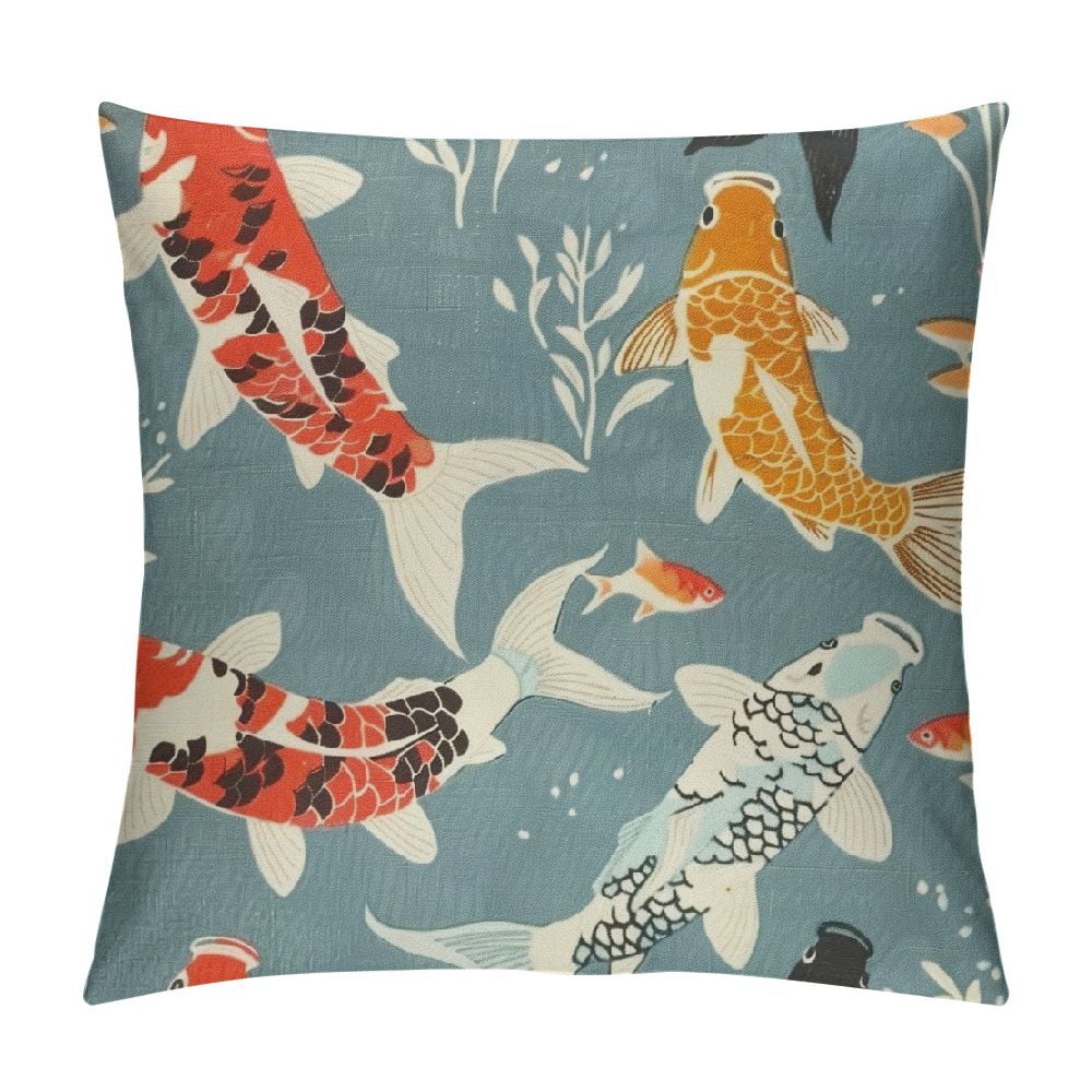 Fenyluxe Koi Fish Pattern Throw Pillow Covers Square Cushion Case