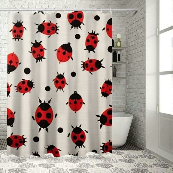 Fenyluxe Ladybugs Shower Curtain for Bathroom Home Decor with Hooks 100% Polyester Chic Modern Design Waterproof Shower Curtain 36"x72