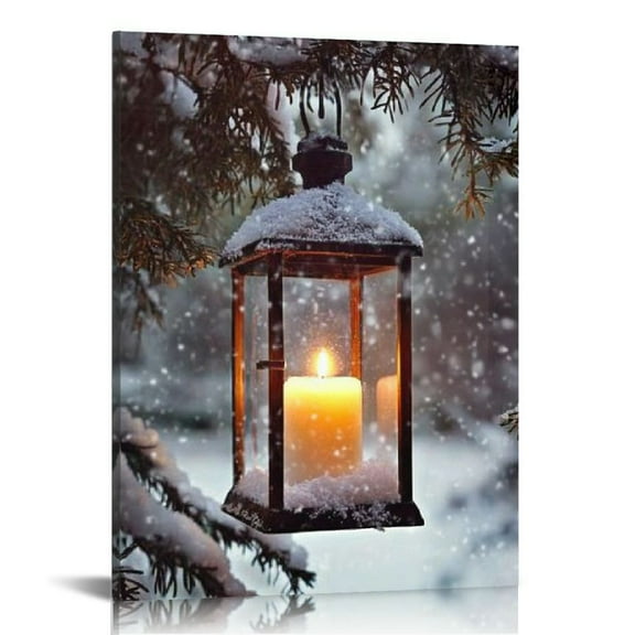 Fenyluxe Lantern Snow Candle Canvas Print on Canvas Wall Art Home Decoration for Living Room Bathroom Bedroom Office 12x16in