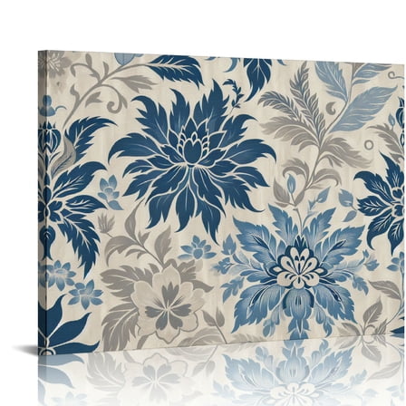 Fenyluxe Large Flowers Leaves Blue and White Wall Art Decor for Bedroom Kitchen Ready to Hang Home Room Art 16x12in