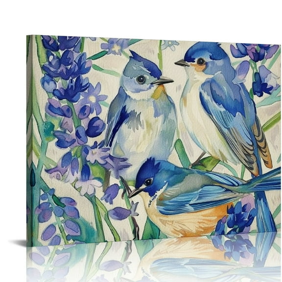 Fenyluxe Lavender Flowers Bluebells Wall Decor for Bedroom, Kitchen, Bathroom - Ready To Hang Home Art Canvas 16x12in
