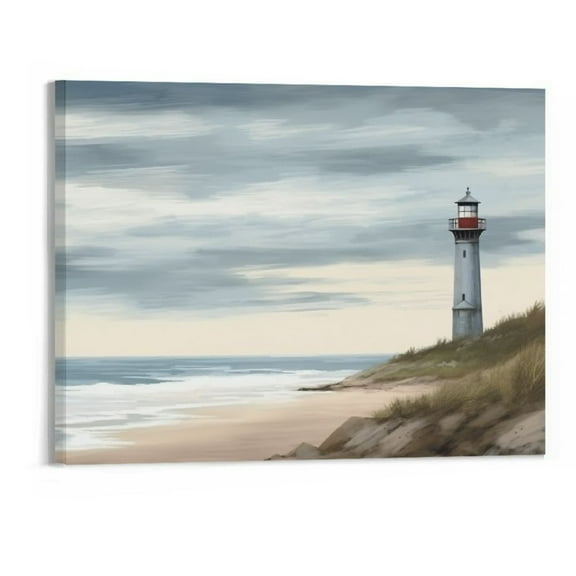 Fenyluxe Lighthouse Beach Canvas Wall Art Nautical Wall Decor Lighthouse Art Seagull Themed Coastal Sailing Boat Wall Coastal Wall Decor Framed for Living Room Easy to Hang 20x16 inch