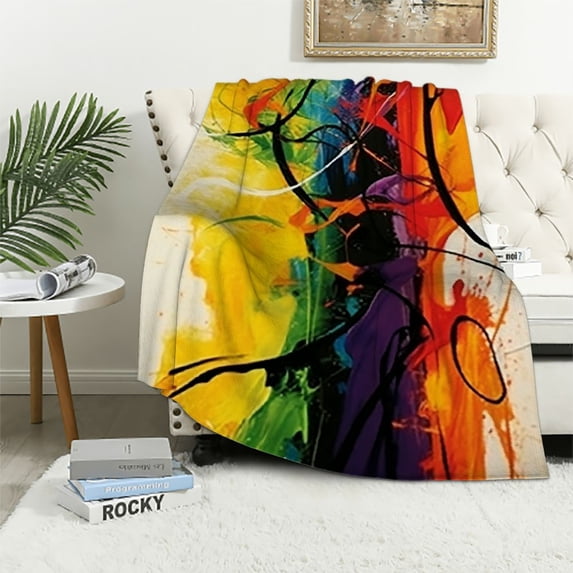 Fenyluxe Lines Colors Lyrical Abstraction Throw Blanket Lightweight Blanket for All Seasons Office Decor 50x60in