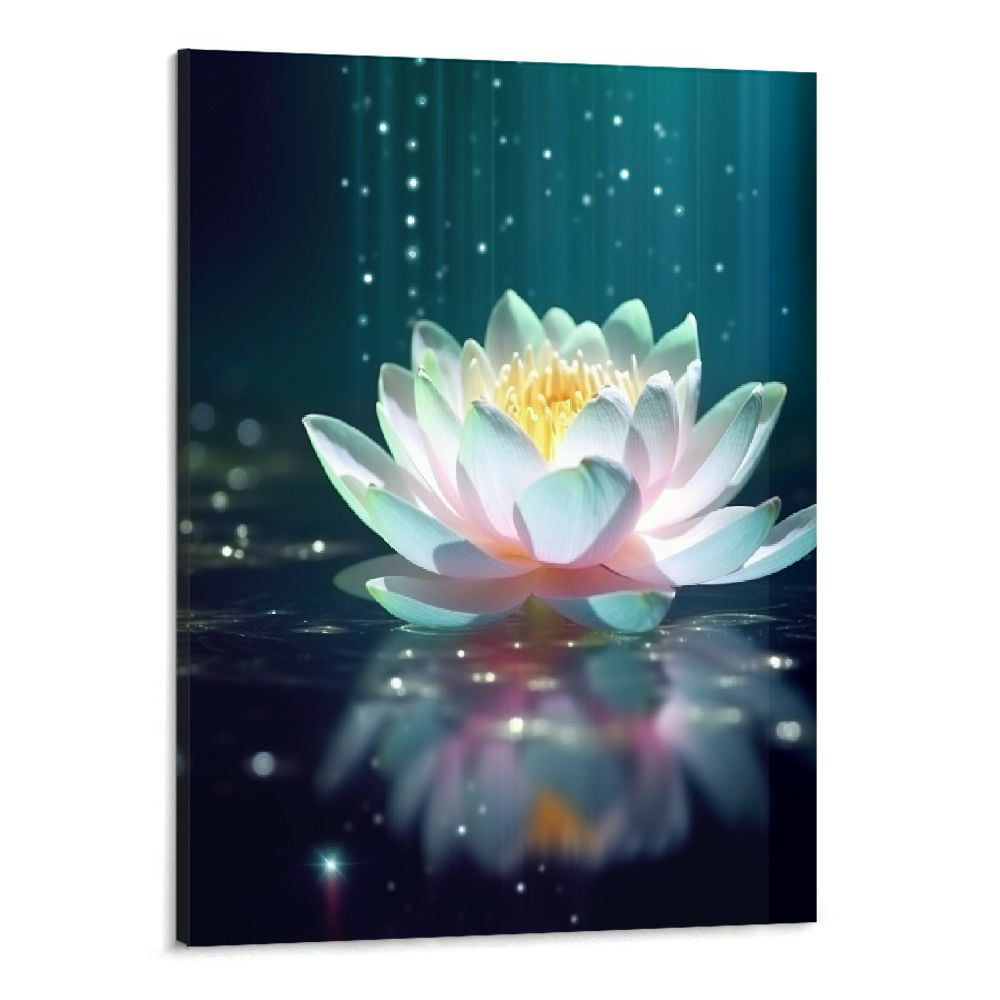 Fenyluxe Magic White Lotus Flower Wall Art Decor Lotus Poster Canvas ...