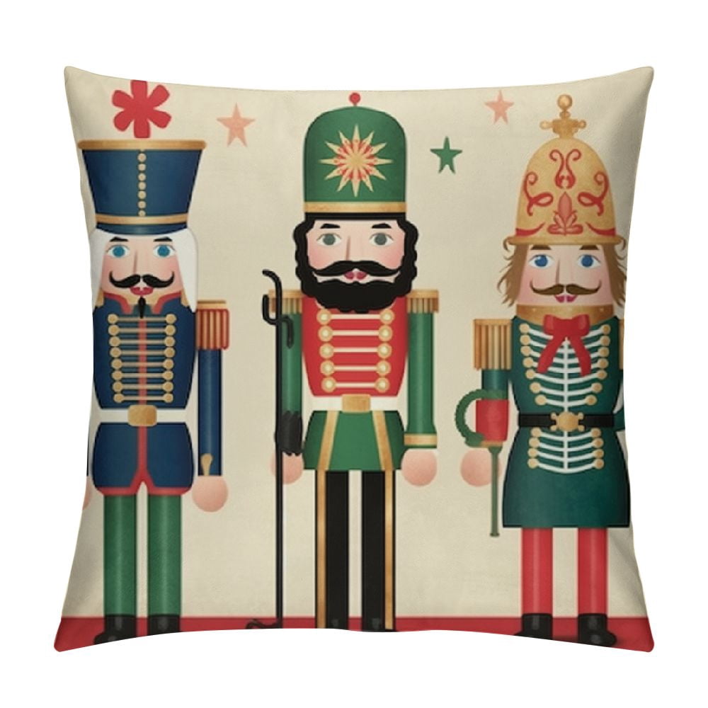 Fenyluxe  Merry Christmas Nutcracker Decorative Throw Pillow Cover, Xmas Tree Cartoon Soldier Toy Porch Patio Outdoor Home Decor, Winter Holiday Women Girl Gifts Couch Cushion Case