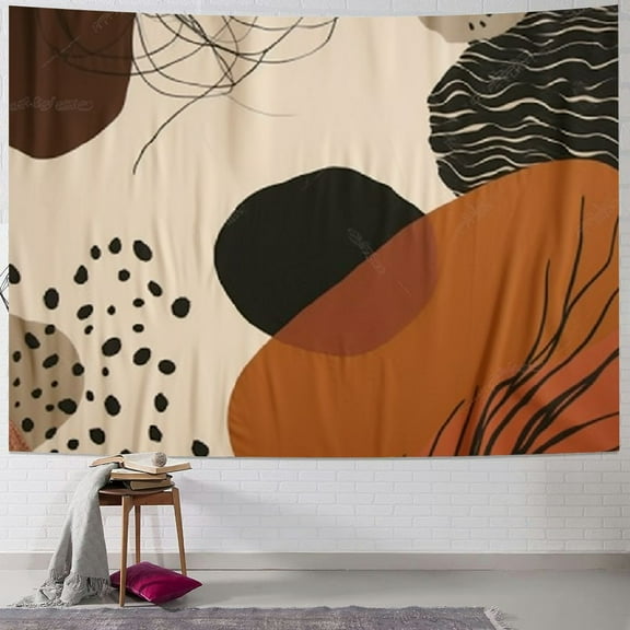 Fenyluxe Modern Abstract Tapestry Mid Century Geometric Leaves Plant Minimalist Aesthetic Boho Palm Leaves Neutral Home Decor Wall Hanging Art for Living Room Bedroom Dorm 40x30inch