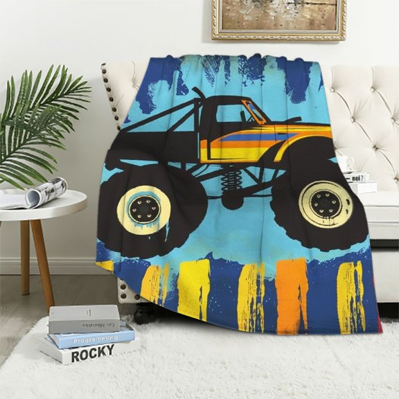 Fenyluxe Monster Truck Soft Throw Blankets Flannel Bed Throw Cozy Lightweight Plush Gifts Excellent Hand Feel All Seasons Throw Blanket 50x60in