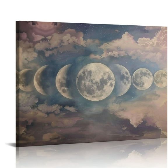 Fenyluxe Moon Phases Clouds Metaphysical Art Canvas Wall Art for Home Decor, Ready To Hang Print On Canvas 20x16in