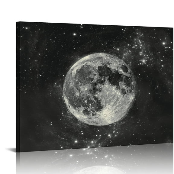 Fenyluxe Moon Stars Charcoal Drawing Canvas Wall Art Print for Home Decor Ready To Hang Room Office Hotel Salon Mediation Gift Ideas 16x12in