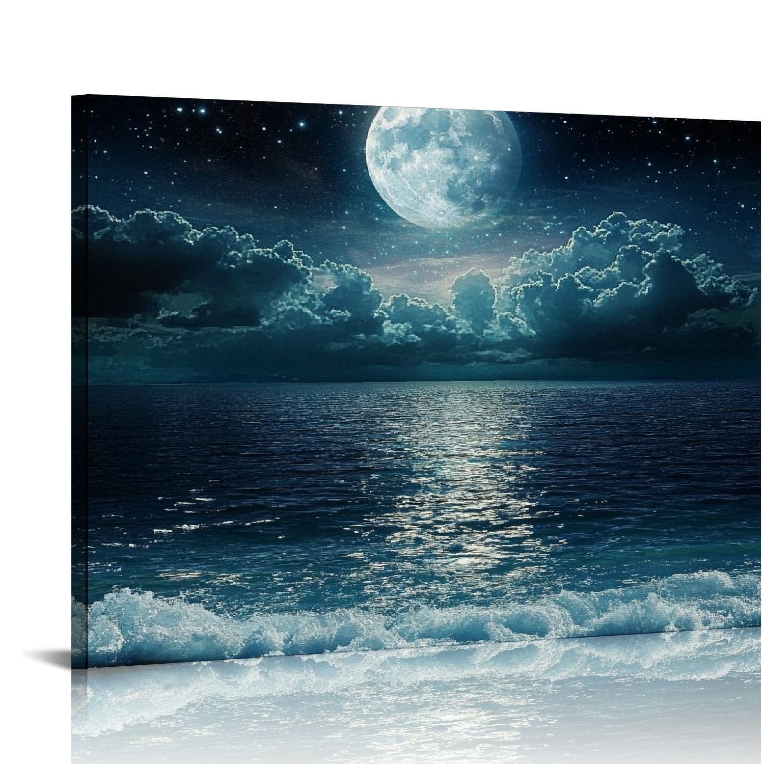 Fenyluxe Moon Stars Ocean Print On Canvas Wall Art Decor Ready To Hang ...