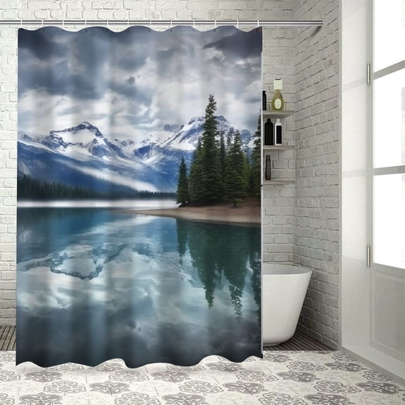 Fenyluxe Mountain Lake Forest Pretty Shower Curtain Set with Hooks 100% Polyester Fiber Chic Modern Bathroom Decor 69x72