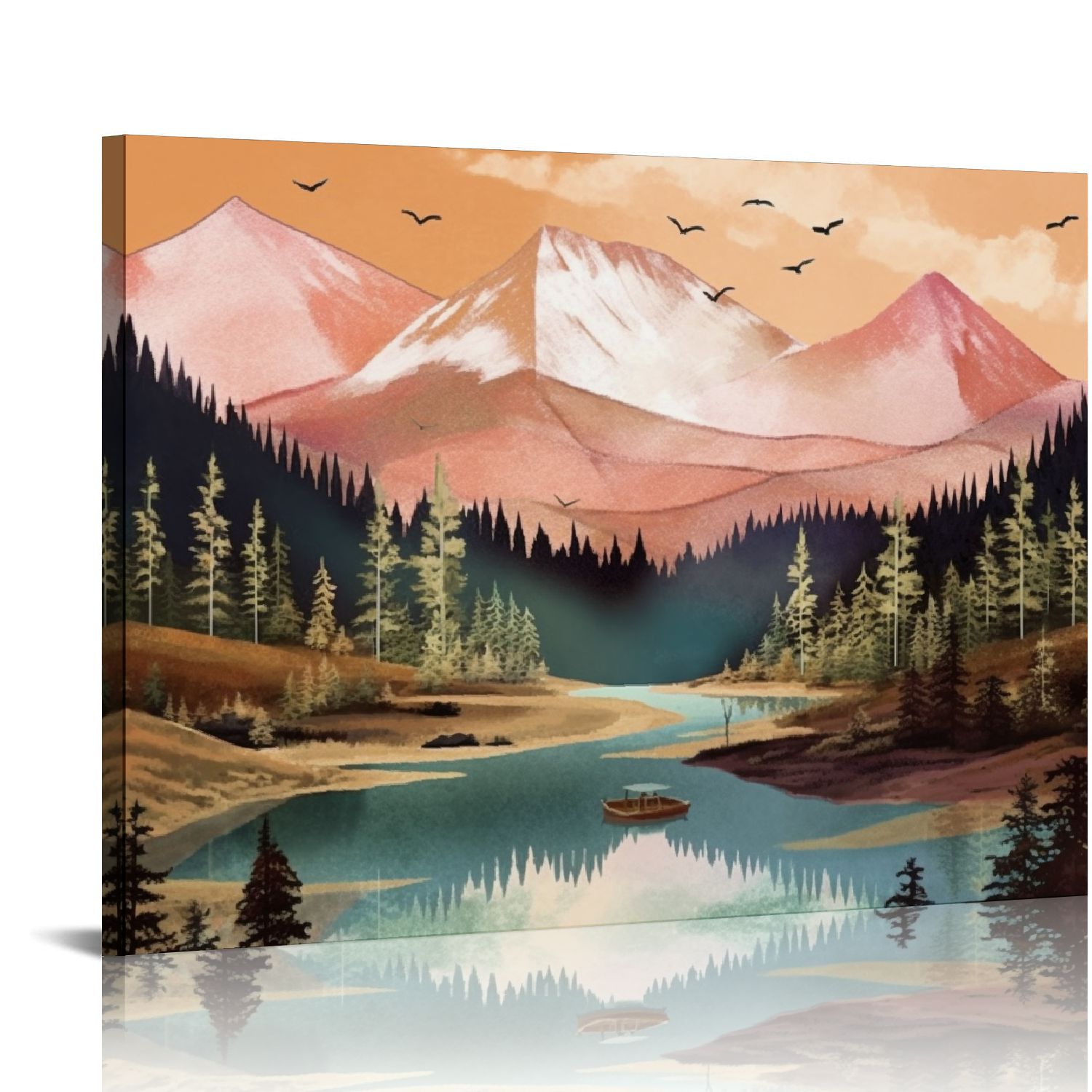 Fenyluxe Mountain Lake Trees Canvas Print Art Ready To Hang Home Wall ...