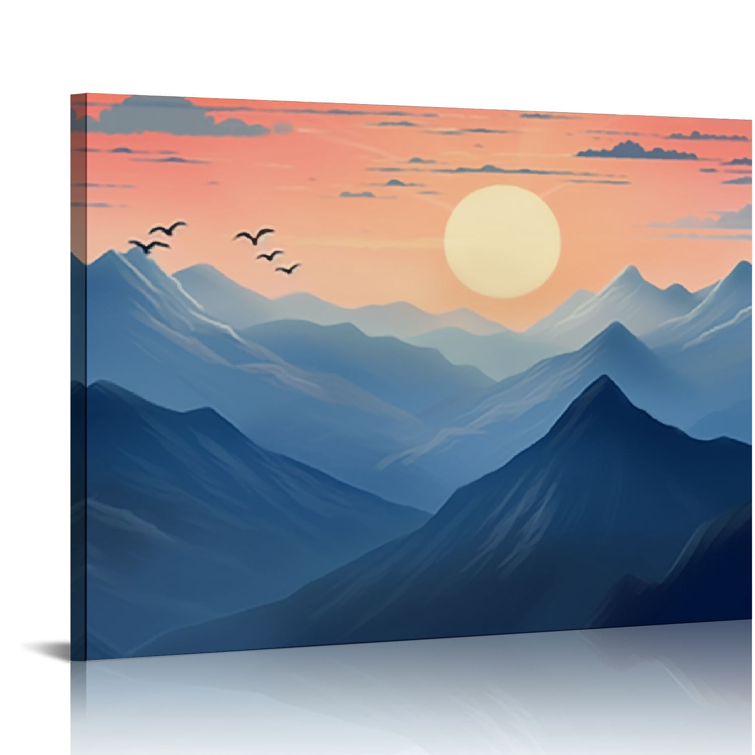 Fenyluxe Mountain Range Birds Sunset Wall Decor Canvas Art 16x12in ...