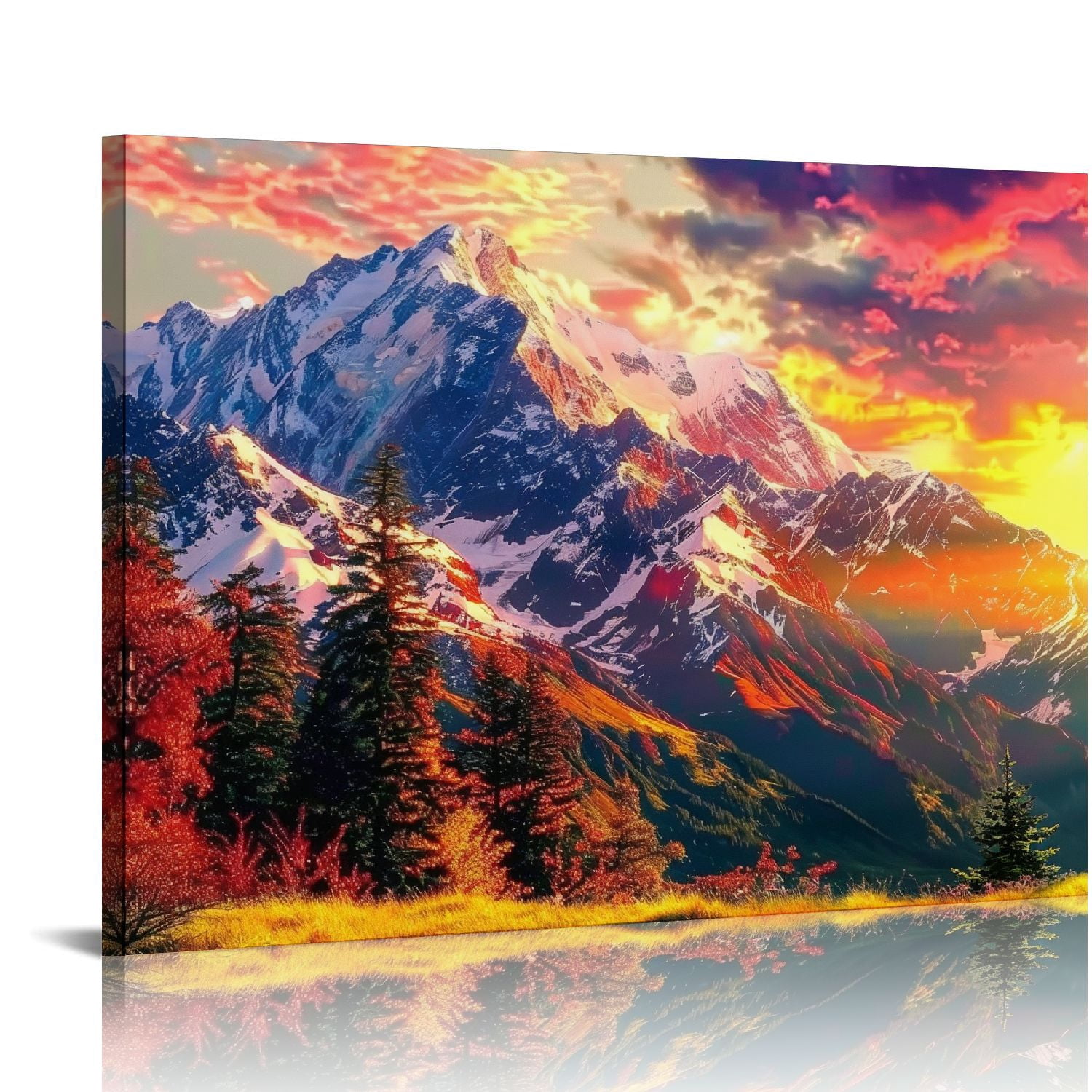 Fenyluxe Mountain Range Sunset Canvas Wall Art Decor for Home Living ...
