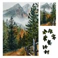 Fenyluxe Mountain Trees Fence Wooden Jigsaw Puzzle for Adults