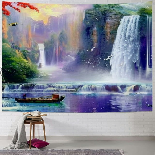 Fenyluxe Mountain and Sunset Tapestry Wall Hanging Forest Trees